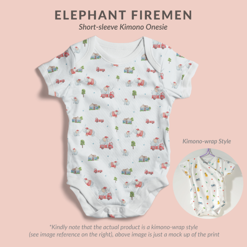 Happyrei Kimono Onesies Short Sleeve - Elephant Firemen